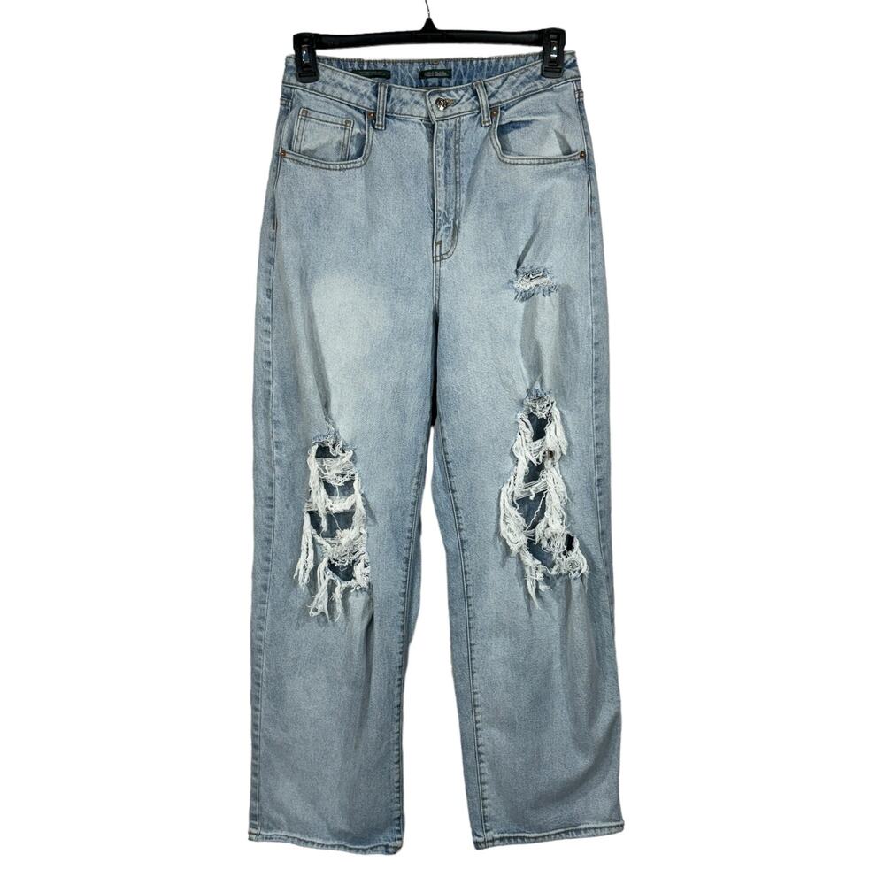 Wild Fable SZ 10/30R Baggy Jeans Highest Rise Distressed Rips Light Wash Blue